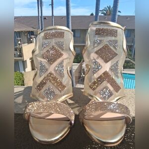 Thalia Sodi Gold Embellished Heels